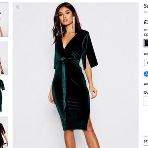 Boohoo Blue Velvet Tie Waist Kimono Midi Dress